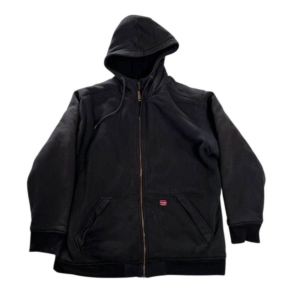 Wrangler Hoodie Mens XL Black Full Zip Sherpa Fleece Workwear Heavyweight